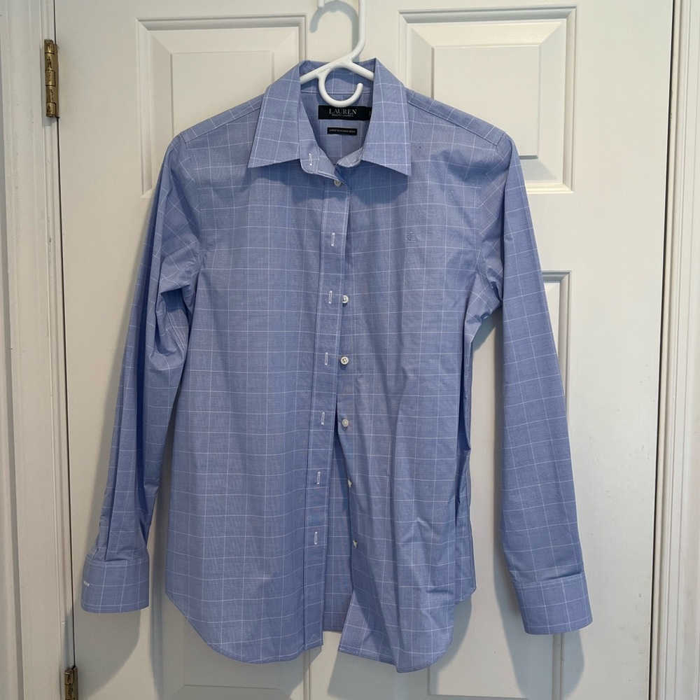 Lauren by Ralph Lauren white and light blue button down